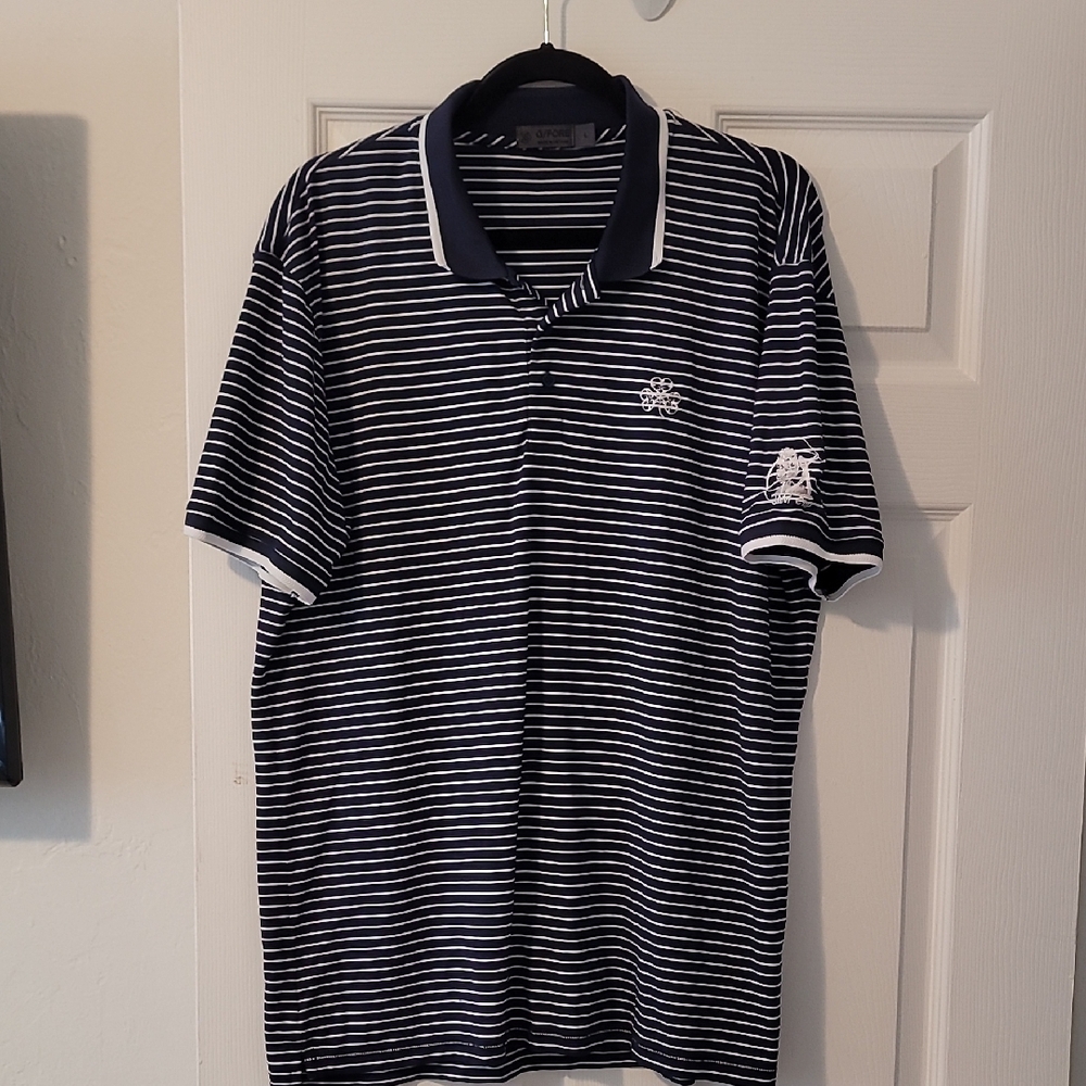 G/FORE Navy and White Striped Polo Shirt